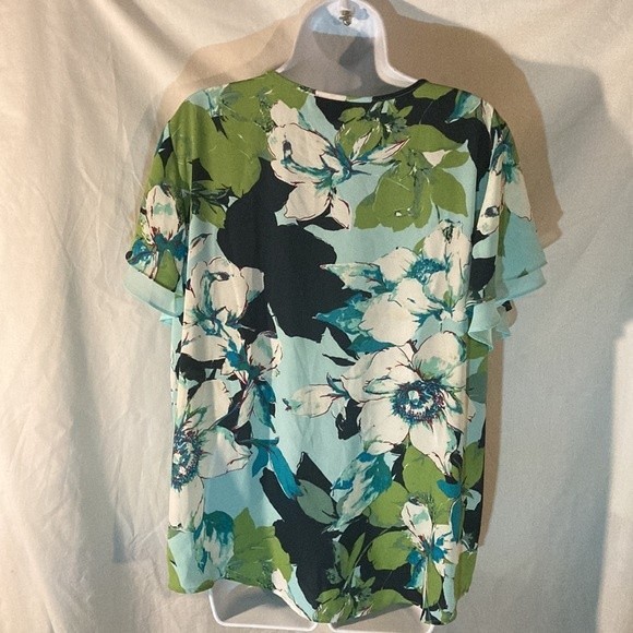 51-9 VAN HEUSEN blue green multicolor butterfly sleeve floral top L - Picture 6 of 8